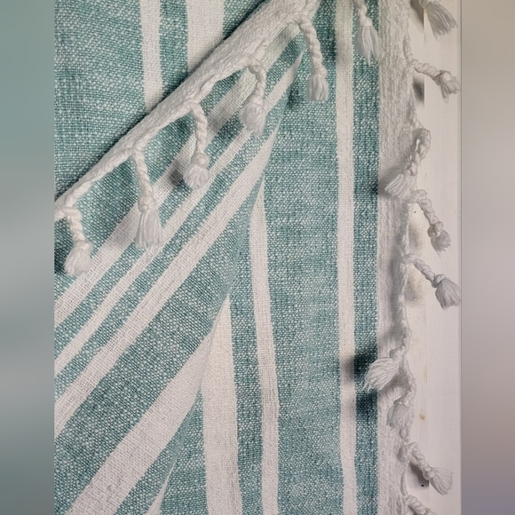 Beachy Woven Textured Cotton Throw Rug with Fringe - Picture 4 of 7